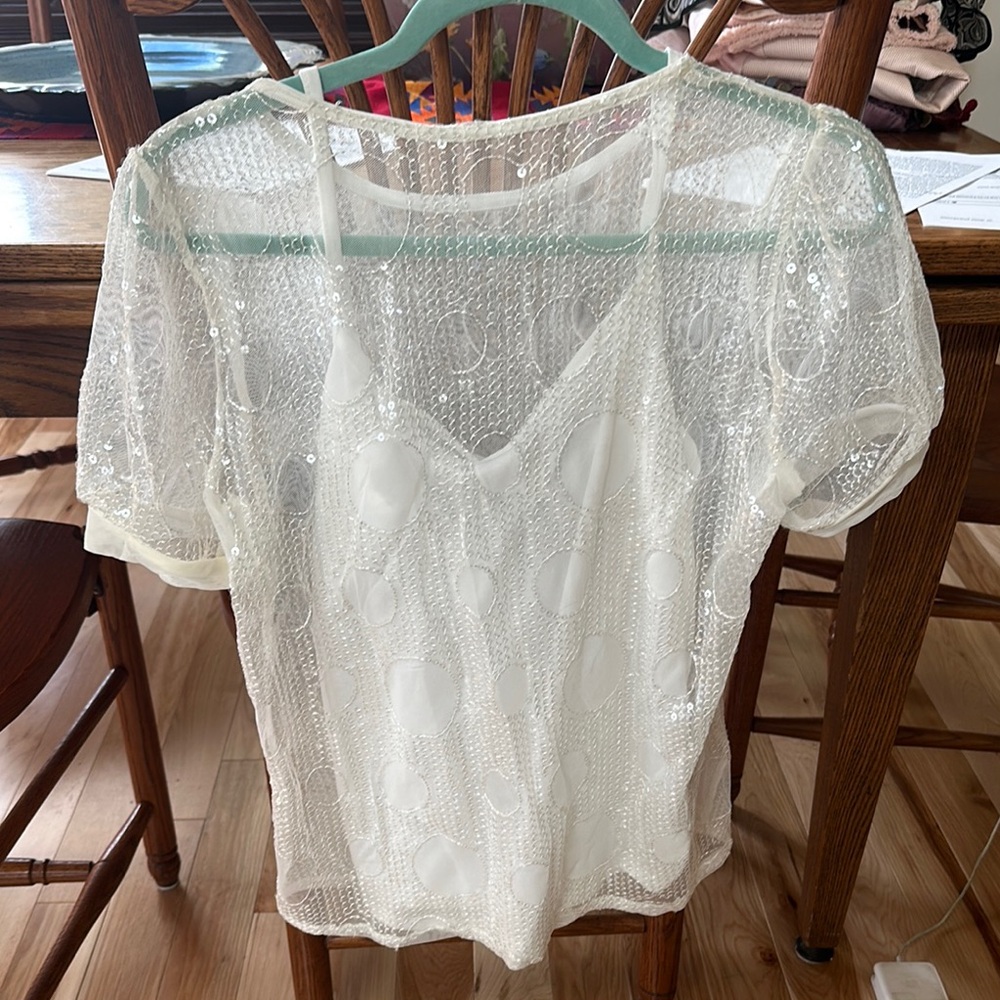Chic sequined Sheer Polka Dot Blouse with camisole